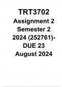 TRT3702 Assignment 2 QUIZ (COMPLETE ANSWERS) Semester 2 2024 (252761)- DUE 23 August 2024