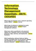 Information Technology Management Essentials - D075 (SOLVED).