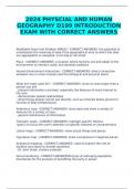 2024 PHYSCIAL AND HUMAN GEOGRAPHY D199 INTRODUCTION EXAM WITH CORRECT ANSWERS