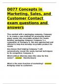 D077 Concepts in Marketing, Sales, and Customer Contact exam questions and answers