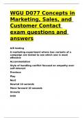 WGU D077 Concepts in Marketing, Sales, and Customer Contact exam questions and answers.