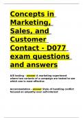 Concepts in Marketing, Sales, and Customer Contact - D077 exam questions and answers