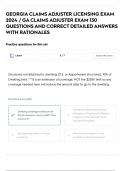 GEORGIA CLAIMS ADJUSTER LICENSING EXAM 2024 / GA CLAIMS ADJUSTER EXAM 130 QUESTIONS AND CORRECT DETAILED ANSWERS WITH RATIONALES