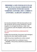 PRIMERICA LIFE INSURANCE EXAM 2024 ACTUAL EXAM COMPLETE 300 QUESTIONS WITH DETAILED VERIFIED ANSWERS (100% CORRECT ANSWERS) / ALREADY GRADED A+