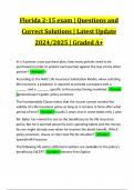 Florida 2-15 exam | Questions and Correct Solutions | Latest Update 2024/2025 | Graded A+