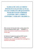 NJ HEALTH AND ACCIDENT INSURANCE EXAM 2024 ACTUAL EXAM COMPLETE 400 QUESTIONS WITH DETAILED VERIFIED ANSWERS (100% CORRECT ANSWERS) / ALREADY GRADED A+