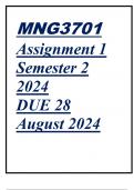 MNG3701 Assignment 1 (COMPLETE ANSWERS AND EXPLANATIONS) Semester 2 2024 - DUE 28 August 2024.