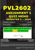 PVL2602 ASSIGNMENT 1 QUIZ MEMO - SEMESTER 2 - 2024 - UNISA - (UNIQUE NUMBER: - 575529) (DISTINCTION GUARANTEED) – DUE DATE : 23 AUGUST 2024. 