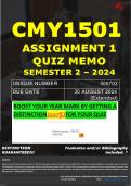 CMY1501 ASSIGNMENT 1 QUIZ MEMO - SEMESTER 2 - 2024 - UNISA - (UNIQUE NUMBER: - 506702 ) (DISTINCTION GUARANTEED) – DUE DATE : 30 AUGUST 2024 (EXTENDED)