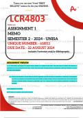 LCR4803 ASSIGNMENT 1 MEMO - SEMESTER 2 - 2024 - UNISA - DUE : 22 AUGUST 2024 - UNIQUE NUMBER:-  618511 ( FULLY REFERENCED WITH FOOTNOTES- DISTINCTION GUARANTEED)