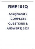 RME101Q Assignment 2 (COMPLETE QUESTIONS & ANSWERS) 2024 Course Research Methodology (RME101Q) Institution University Of South Africa Book Research Methodology