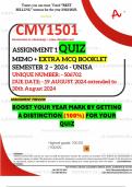 CMY1501 ASSIGNMENT 1 QUIZ MEMO - SEMESTER 2 - 2024 - UNISA - (UNIQUE NUMBER: - 506702) (DISTINCTION GUARANTEED) – DUE DATE : 30 AUGUST 2024 (EXTENDED)