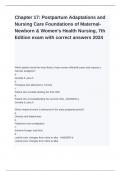 Postpartum Adaptations and Nursing Care Foundations of Maternal-Newborn & Women's Health Nursing, 7th Edition exam with correct answers 2024