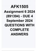 AFK1505 Assignment 6 2024 (891394) - DUE 4 September 2024  (COMPLETE QUALITY DETAILED ANSWERS)- 100% satisfaction guarantee ,explanations and solutions