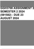 GGH3708 Assignment 2 Semester 2 2024 (591582) - DUE 23 August 2024 Questions & answers with complete solutions Course Environmental Awareness and Responsibility (GGH3708) Institution University Of South Africa