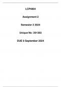 LCP4804 Assignment 2 Due 9 September 2024 (Detail Answers)