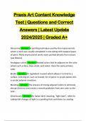 Praxis Art Content Knowledge Test | Questions and Correct Answers | Latest Update 2024/2025 | Graded A+