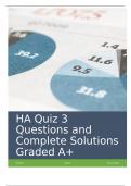 HA Quiz 3 Questions and Complete Solutions Graded A+