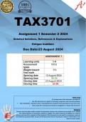 TAX3701 Assignment 1 QUIZ (COMPLETE ANSWERS) Semester 2 2024  - DUE 23 August 2024