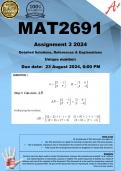 MAT2691 Assignment 3 (COMPLETE ANSWERS) 2024  - DUE 23 August 2024