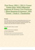 Final Exam: NR511 / NR 511 (Latest Update 2024 / 2025) Differential Diagnosis & Primary Care Practicum | Exam Questions & Answers| 100% Correct | Grade A - Chamberlain