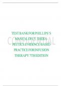 TEST BANK For Phillips’s Manual of I.V. Therapeutics; Evidence-Based Practice for Infusion Therapy 8th Edition Lisa Gorski, Chapter 1 - 12 |Complete Newest Version