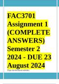 FAC3701 Assignment 1 (COMPLETE ANSWERS) Semester 2 2024 - DUE 23 August 2024 ; 100% TRUSTED Complete, trusted solutions and explanations. Ensure your success with us..