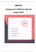 IRM4720 Assignment 2 (COMPLETE ANSWERS) 2024 (330426) - DUE 28 August 2024