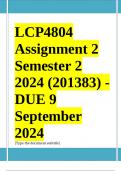 LCP4804 Assignment 2 (COMPLETE ANSWERS) Semester 2 2024 (201383) - DUE 9 September 2024 ; 100% TRUSTED Complete, trusted solutions and explanations.