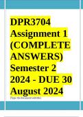 DPR3704 Assignment 1 (COMPLETE ANSWERS) Semester 2 2024 - DUE 30 August 2024 ; 100% TRUSTED Complete, trusted solutions and explanations. Ensure your success with us.. 