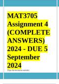 MAT3705 Assignment 4 (COMPLETE ANSWERS) 2024 - DUE 5 September 2024 ; 100% TRUSTED Complete, trusted solutions and explanationsEnsure your success with us.. 