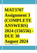 MAT3707 Assignment 3 (COMPLETE ANSWERS) 2024 (156556) - DUE 30 August 2024 ; 100% TRUSTED Complete, trusted solutions and explanations.. Ensure your success with us.. 