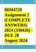 IRM4720 Assignment 2 Full Solutions 2024 (330426) - DUE 28 August 2024 ;100 % TRUSTED workings, Expert Solved, Explanations and Solutions... SECTION A: WORKPLACE 