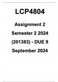 LCP4804 Assignment 2 (COMPLETE ANSWERS) Semester 2 2024 (201383) - DUE 9 September 2024 Course LCP4804 Institution University Of South Africa Book African Customary Law in South Africa