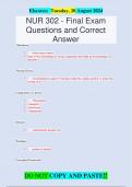 NUR 302 - Final Exam Questions and Correct  Answer