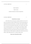 Cultural Competence.docx  CULTURAL COMPETENCE1  Cultural Competence  Capella University  Leadership Communication in Health Care Organizations  CULTURAL COMPETENCE2  Cultural Diversity Assessment  On the culture, diversity, and Out-groups in Leadership as
