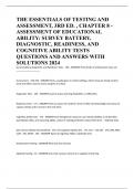 THE ESSENTIALS OF TESTING AND ASSESSMENT, 3RD ED. , CHAPTER 8 - ASSESSMENT OF EDUCATIONAL ABILITY: SURVEY BATTERY, DIAGNOSTIC, READINESS, AND COGNITIVE ABILITY TESTS QUESTIONS AND ANSWERS WITH SOLUTIONS 2024