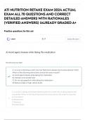 ATI NUTRITION RETAKE EXAM 2024 ACTUAL EXAM ALL 70 QUESTIONS AND CORRECT DETAILED ANSWERS WITH RATIONALES (VERIFIED ANSWERS) |ALREADY GRADED A+