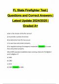 FL State Firefighter Test | Questions and Correct Answers | Latest Update 2024/2025 | Graded A+