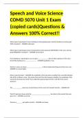 Speech and Voice Science COMD 5070 Unit 1 Exam (copied cards)Questions & Answers 100% Correct!!