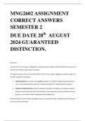 MNG2602 ASSIGNMENT CORRECT ANSWERS SEMESTER 2 DUE DATE 28th  AUGUST 2024 GUARANTEED DISTINCTION.