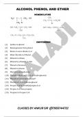 Chemistry – Class 12 – Alcohol, Phenol & Ether - 34 Important Questions on Nomenclature, Conversion, Reasoning, Naming of Reactions, Distinguishing & Completing the Equations - Very Useful for Students Studying in Classes 11 & 12 and appearing in Engineer