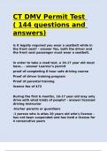 CT DMV Permit Test ( 144 questions and answers).