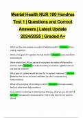 Mental Health NUR 180 Hondros Test 1 | Questions and Correct Answers | Latest Update 2024/2025 | Graded A+