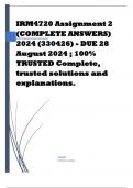 IRM4720 Assignment 2 (COMPLETE ANSWERS) 2024 (330426) - DUE 28 August 2024 ; 100% TRUSTED Complete, trusted solutions and explanations.