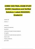 CHEM 1020 FINAL EXAM STUDY GUIDE | Questions and Verified Solutions | Latest 2024/2025 | Graded A+