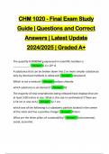 CHM 1020 - Final Exam Study Guide | Questions and Correct Answers | Latest Update 2024/2025 | Graded A+