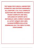 TEST BANK FOR CLINICAL LABORATORY CHEMISTRY 2ND EDITION SUNHEIMER / ALL CHAPTERS 1-26 / FULL COMPLETE QUESTIONS AND ANSWERS ALREADY PASSED COMPLETE AND WELL EXPLAINED BY EXPERTS WITH RATIONALES 100% CORRECT GRADED A+ LATEST UPDATE 2024 100% GUARANTEED SUC