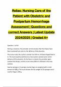 Relias: Nursing Care of the Patient with Obstetric and Postpartum Hemorrhage Assessment | Questions and correct Answers | Latest Update 2024/2025 | Graded A+