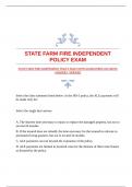 STATE FARM FIRE INDEPENDENT POLICY EXAM WITH GUARANTEED ACCURATE ANSWERS |VERIFIED